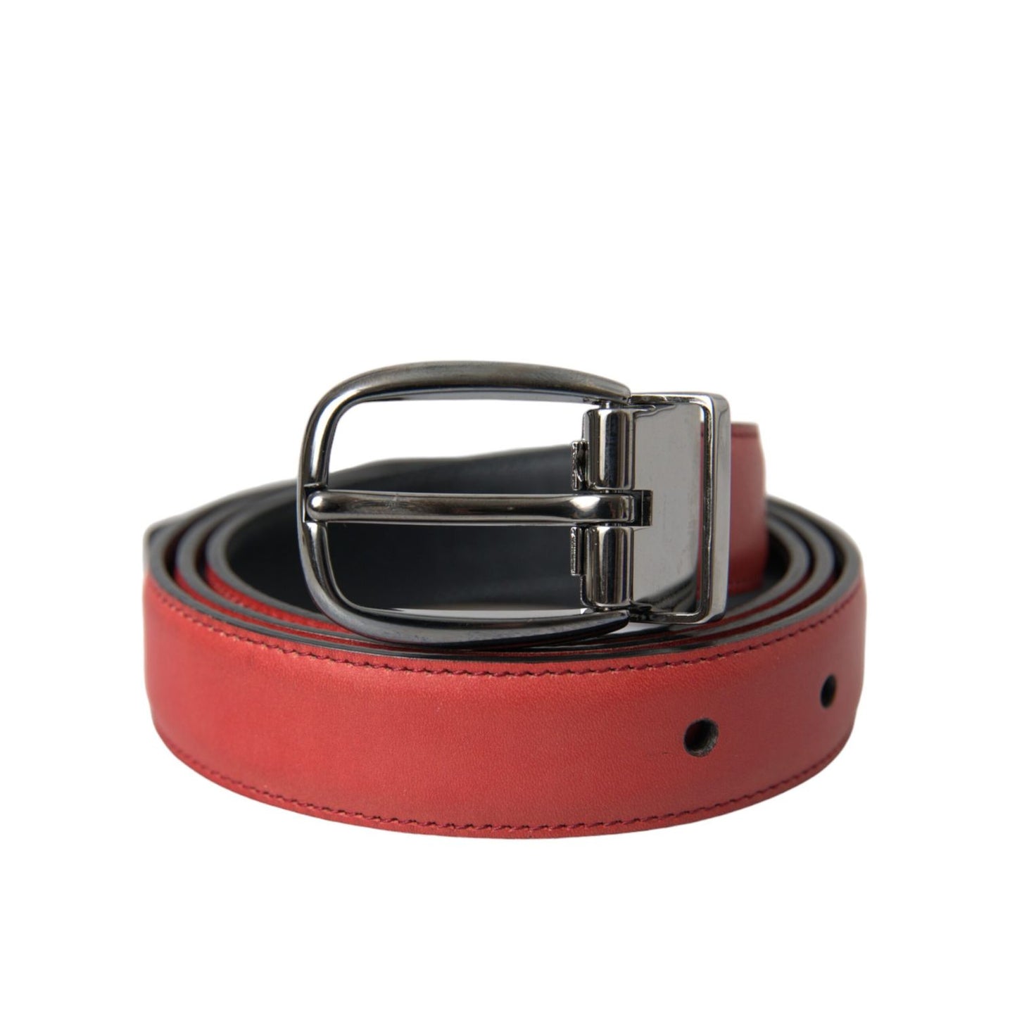 Dolce & Gabbana Red Leather Silver Metal Buckle Belt Men