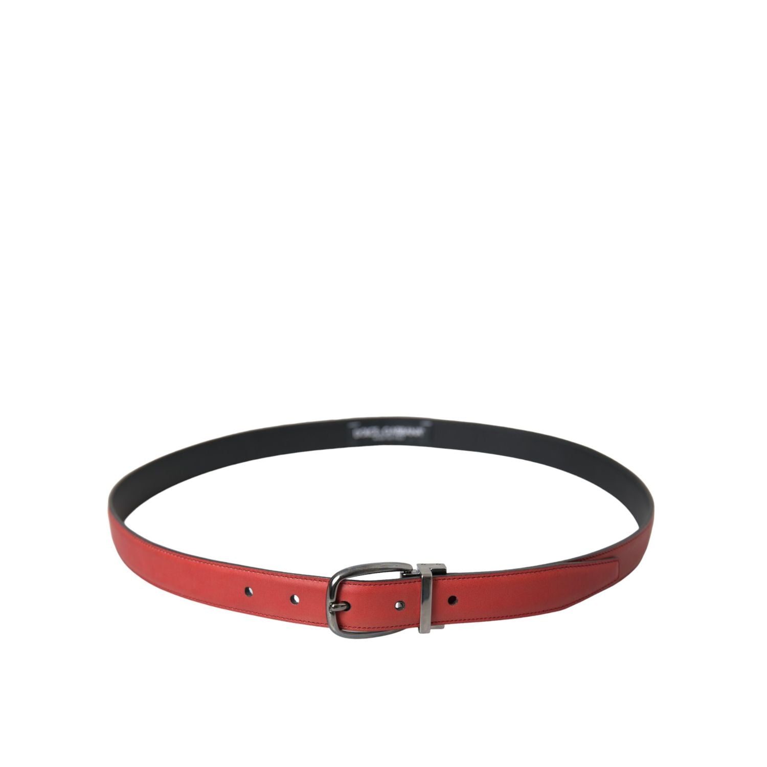 Dolce & Gabbana Red Leather Silver Metal Buckle Belt Men