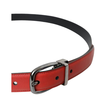 Dolce & Gabbana Red Leather Silver Metal Buckle Belt Men