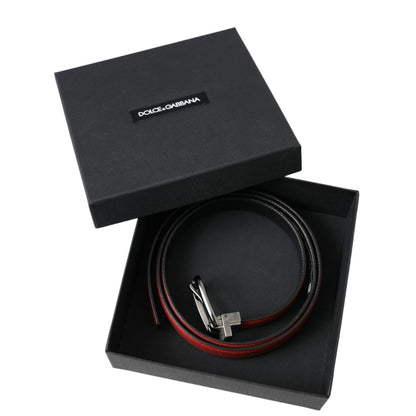 Dolce & Gabbana Red Leather Silver Metal Buckle Belt Men