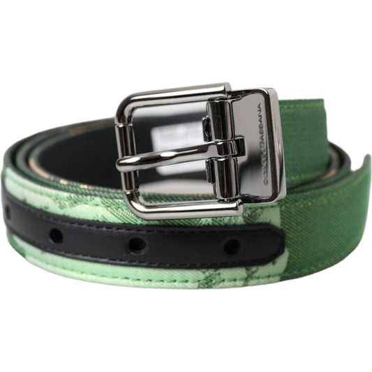 Dolce & Gabbana Green Leather Jacquard Silver Metal Buckle Belt BEL9192-90