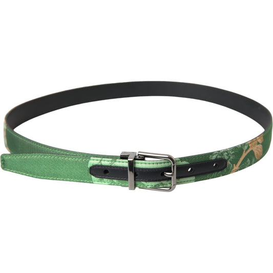 Dolce & Gabbana Green Leather Jacquard Silver Metal Buckle Belt BEL9192-90