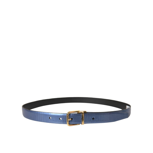 Dolce & Gabbana Metallic Blue Leather Gold Metal Buckle Belt BEL9228-90