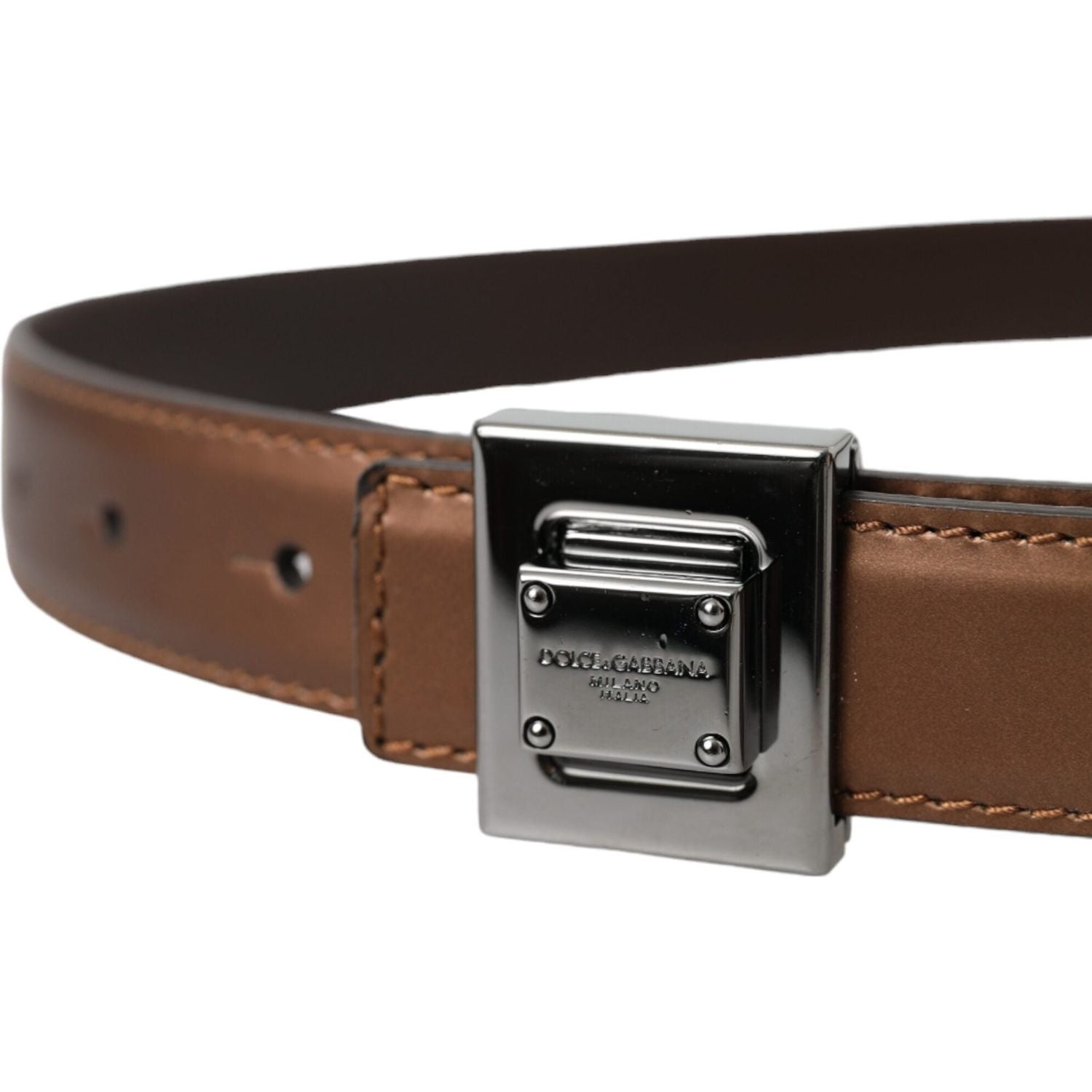 Dolce & Gabbana Bronze Leather Square Metal Buckle Belt