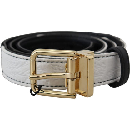 Dolce & Gabbana White Black Patchwork Gold Metal Buckle Belt