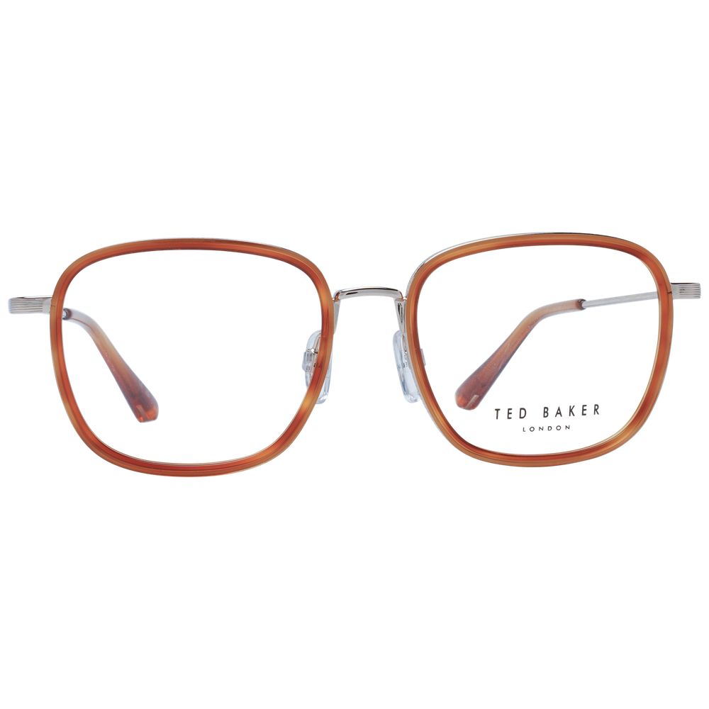 Ted Baker Brown Men Glasses Frame, full-rim metal rectangle style with demo plastic lenses, includes branded case.