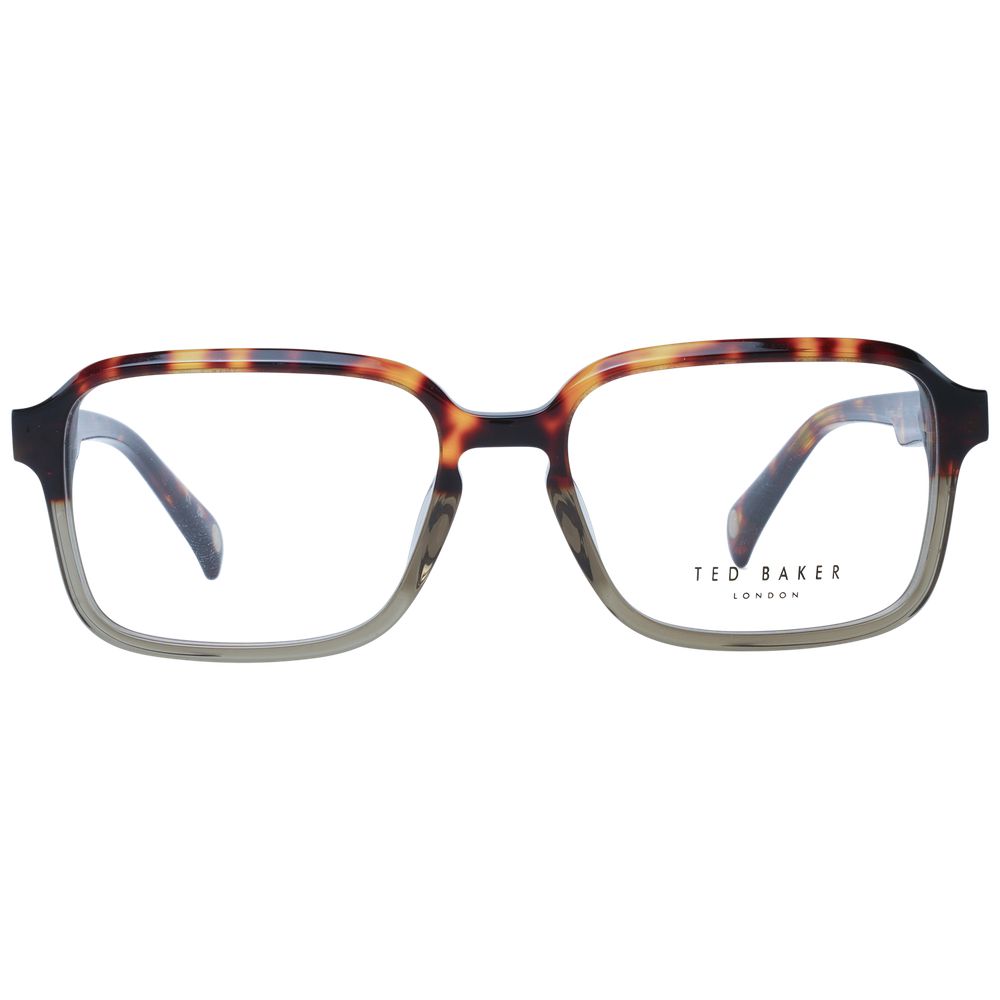 Ted Baker Brown Men Glasses Frame, full-rim acetate with demo lenses, rectangle style, includes branded case.