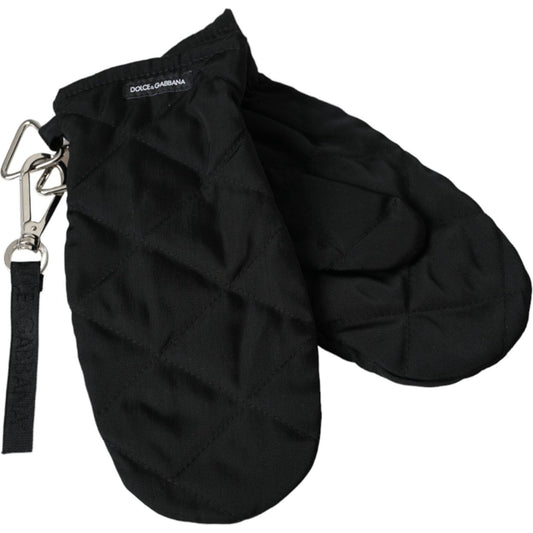 Dolce & Gabbana Black Quilted Nylon Wrist Length Mitten Gloves
