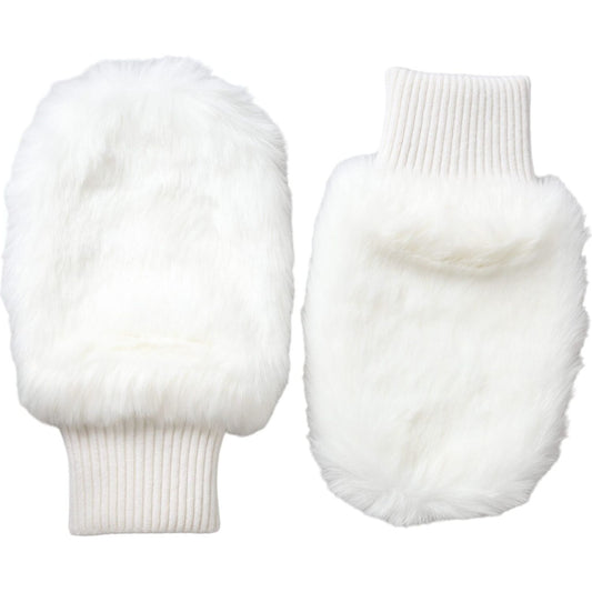 Dolce & Gabbana White Acrylic Knitted Fur Wrist Mitten Gloves LB30135