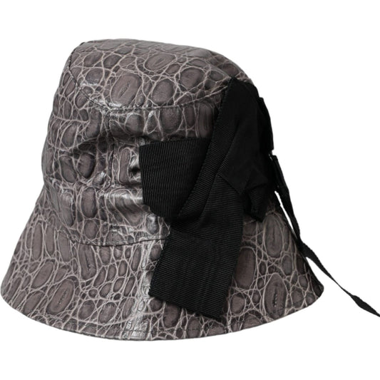 Dolce & Gabbana Black Gray Patterned Leather Bucket Hat HAT9554-56
