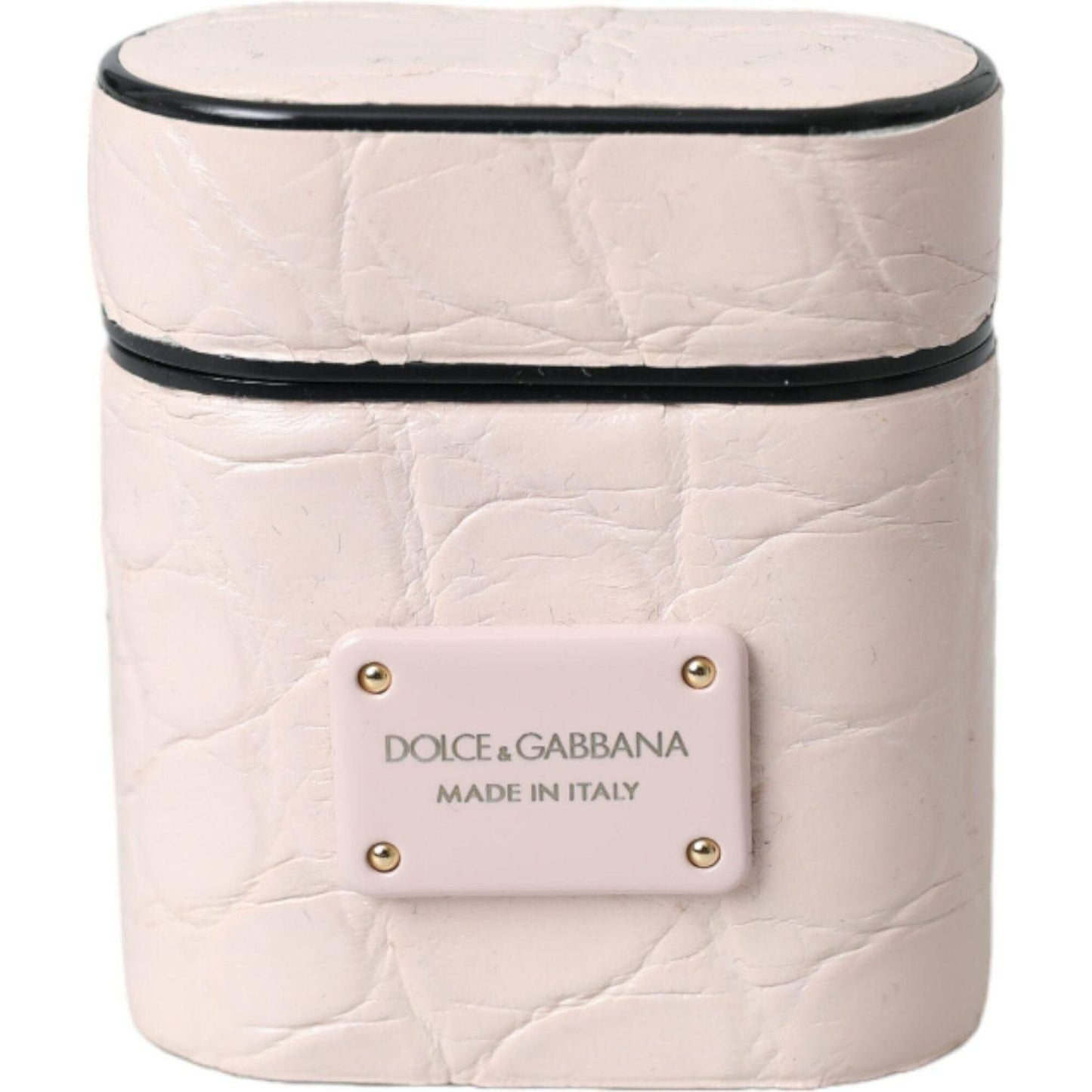 Dolce & Gabbana Light Pink Leather Metal Logo Plaque Airpods Case SMY10281