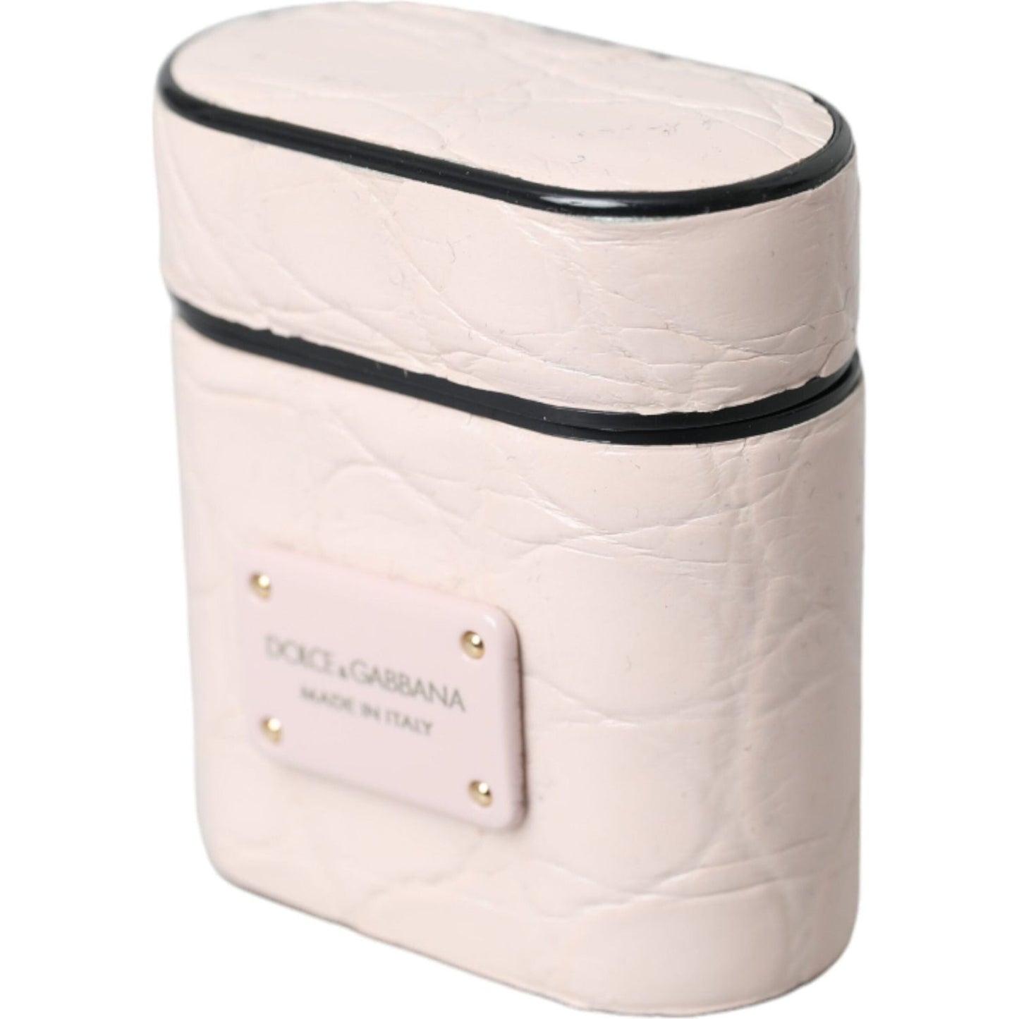 Dolce & Gabbana Light Pink Leather Metal Logo Plaque Airpods Case SMY10281