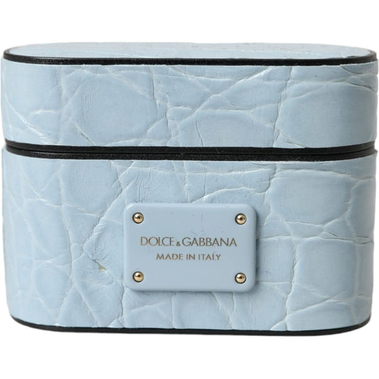 Dolce & Gabbana Light Blue Leather Metal Logo Plaque Airpods Case SMY10284