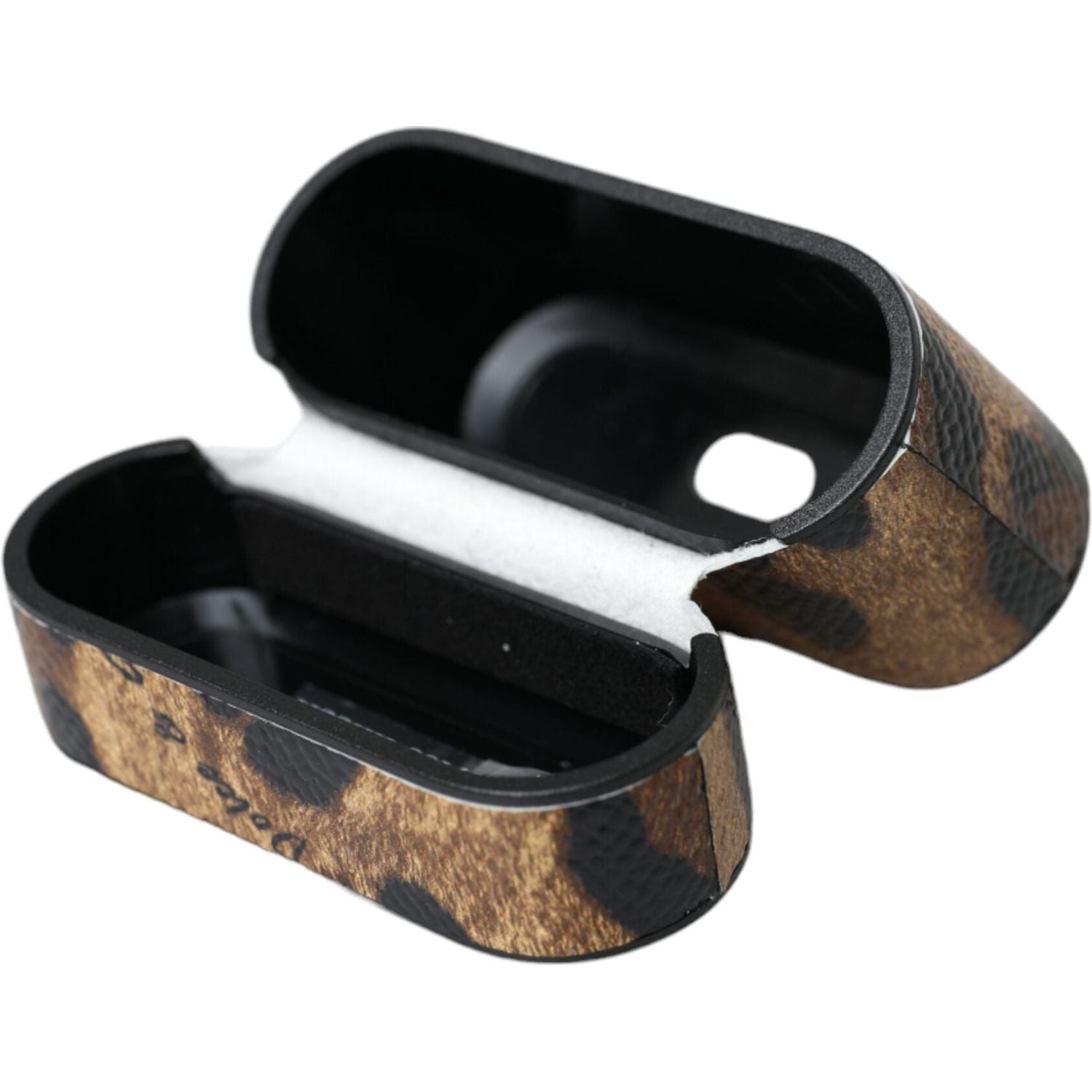 حافظة سماعات Airpods من Dolce &amp; Gabbana مصنوعة من جلد العجل باللون البني مع لوحة معدنية بشعار