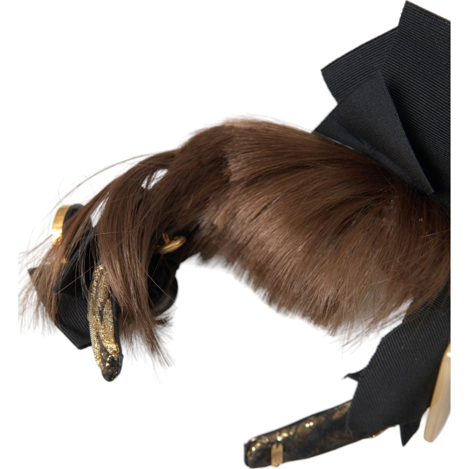 عصابة رأس نسائية من دولتشي آند غابانا ذات أزرار من الكريستال الأسود باللون البني