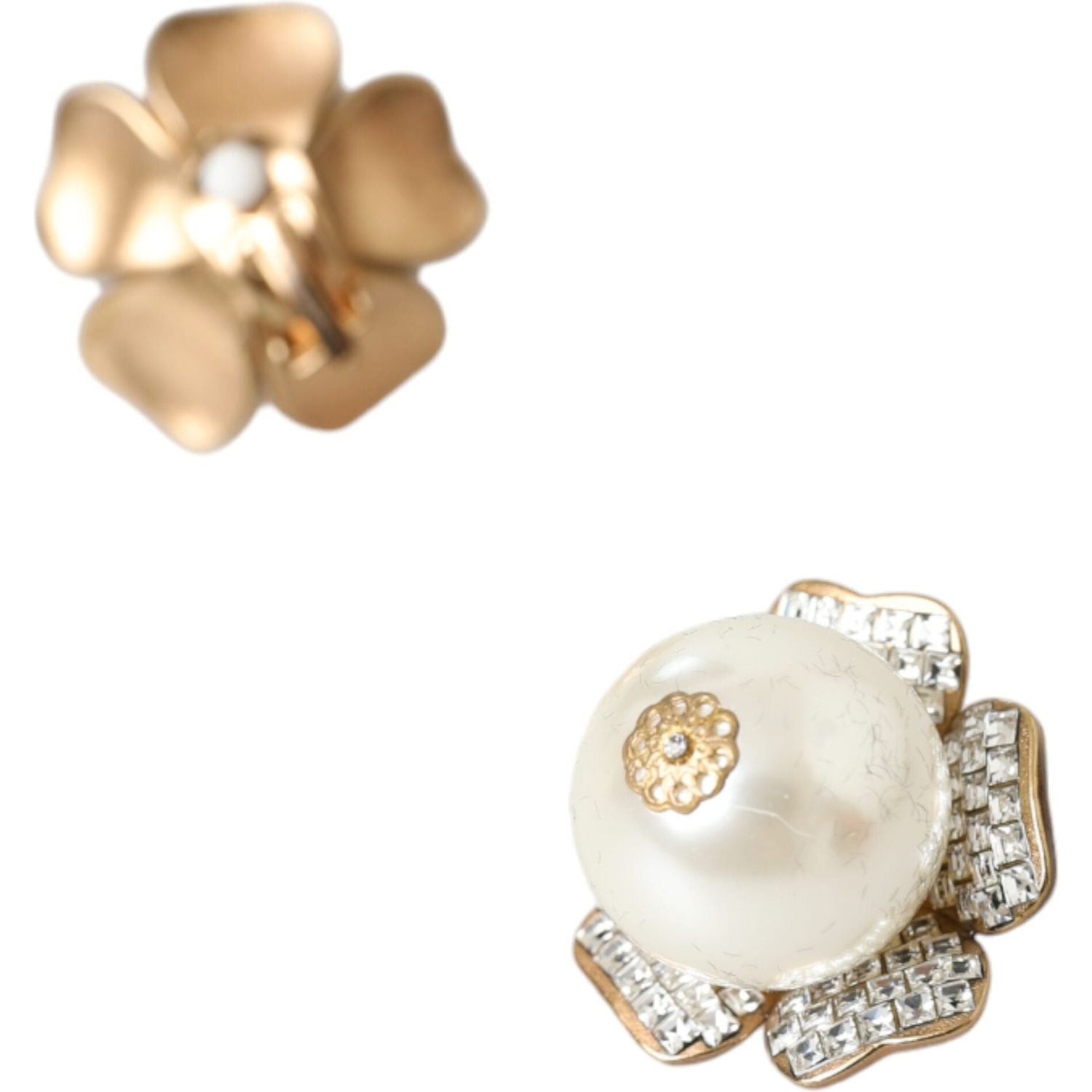 Dolce & Gabbana Gold Tone Maxi Faux Pearl Floral Clip-on Jewelry Earrings