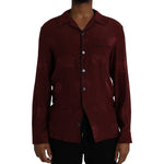 Dolce & Gabbana Maroon Crown Jacquard Silk Long Sleeve Shirt TSH86293-38