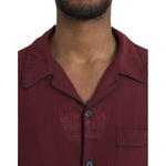 Dolce & Gabbana Maroon Crown Jacquard Silk Long Sleeve Shirt TSH86293-38