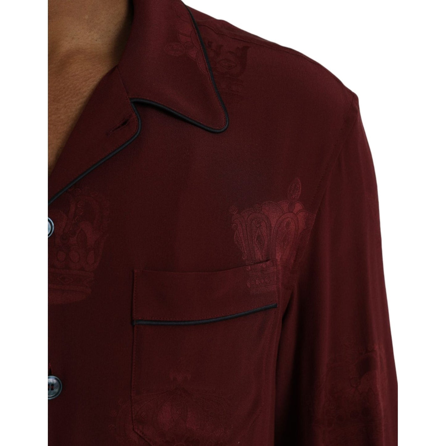 Dolce & Gabbana Maroon Crown Jacquard Silk Long Sleeve Shirt TSH86293-38
