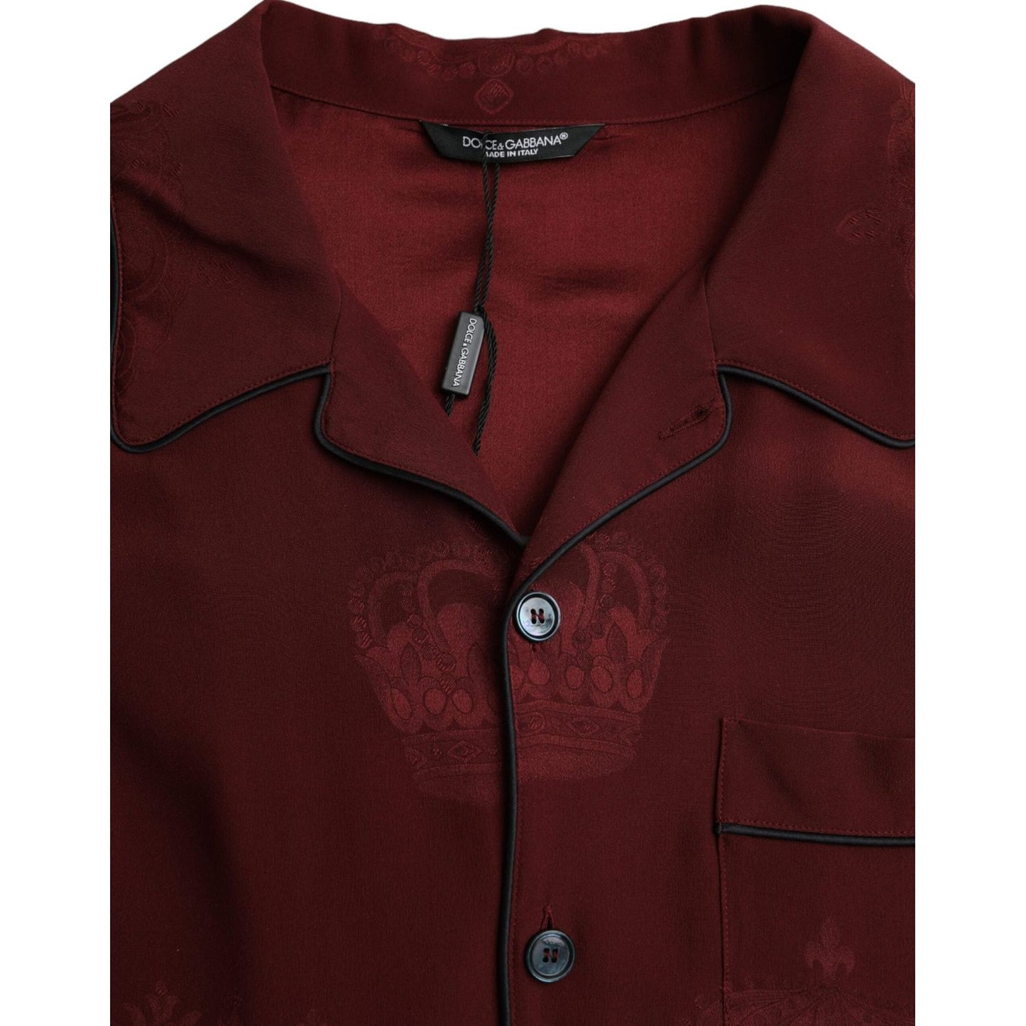 Dolce & Gabbana Maroon Crown Jacquard Silk Long Sleeve Shirt TSH86293-38