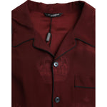 Dolce & Gabbana Maroon Crown Jacquard Silk Long Sleeve Shirt TSH86293-38
