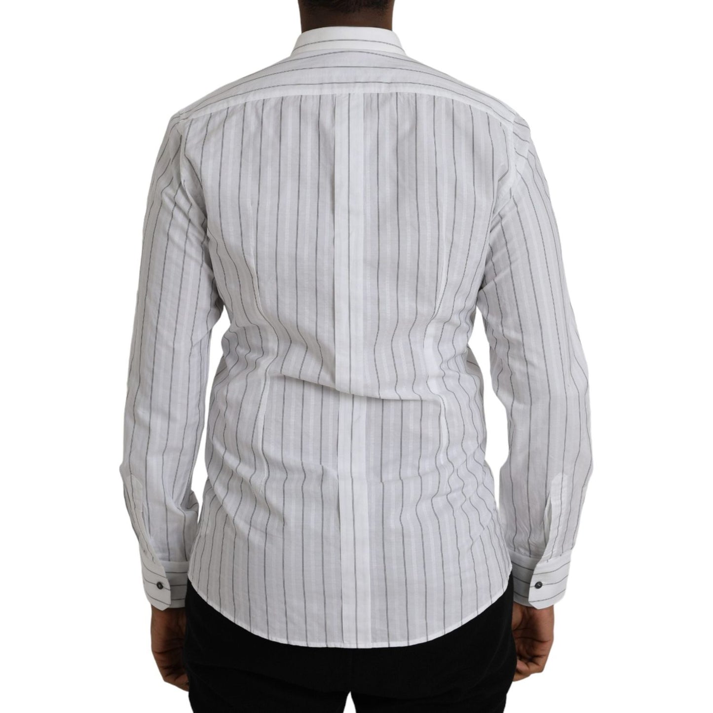 Dolce & Gabbana Black White Striped Formal Dress GOLD Shirt TSH86307-39