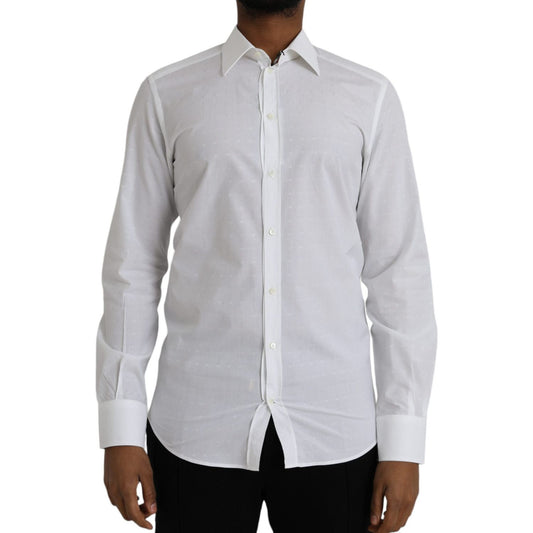 Dolce & Gabbana White Logo Cotton Men Dress GOLD Shirt TSH86308-40