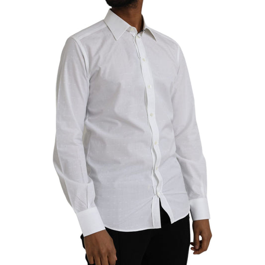 Dolce & Gabbana White Logo Cotton Men Dress GOLD Shirt TSH86308-40