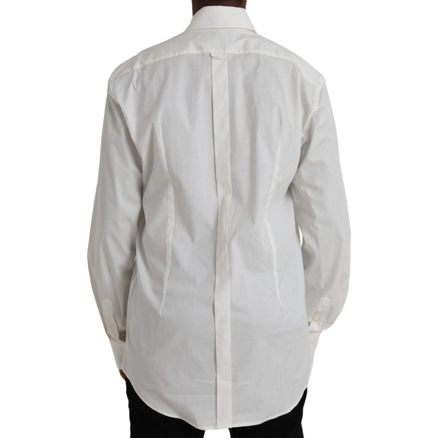 Dolce & Gabbana White Cotton Dress Slim Fit GOLD Shirt TSH86321-44