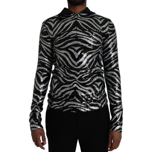 Dolce & Gabbana Black Silver Sequined Polyester Sweater TSH86286-48