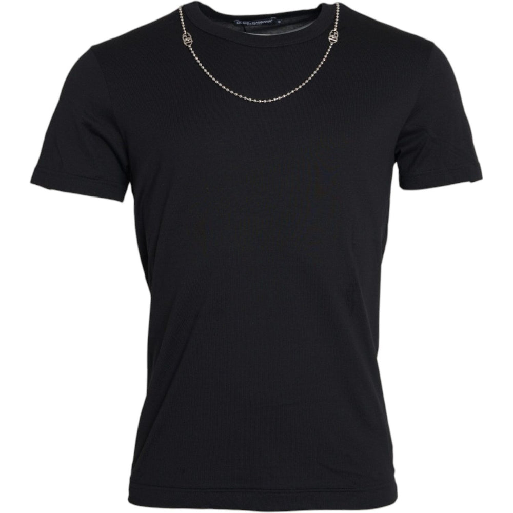 Dolce & Gabbana Black Cotton Silver Chain Short Sleeve T-shirt TSH86254-46