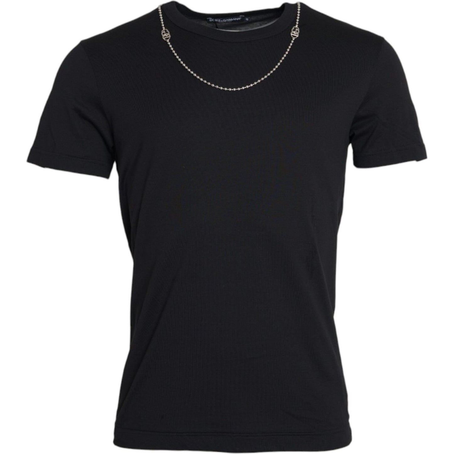 Dolce & Gabbana Black Cotton Silver Chain Short Sleeve T-shirt TSH86254-46