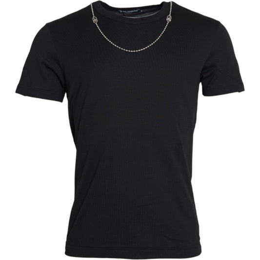 Dolce & Gabbana Black Cotton Silver Chain Short Sleeve T-shirt TSH86254-46