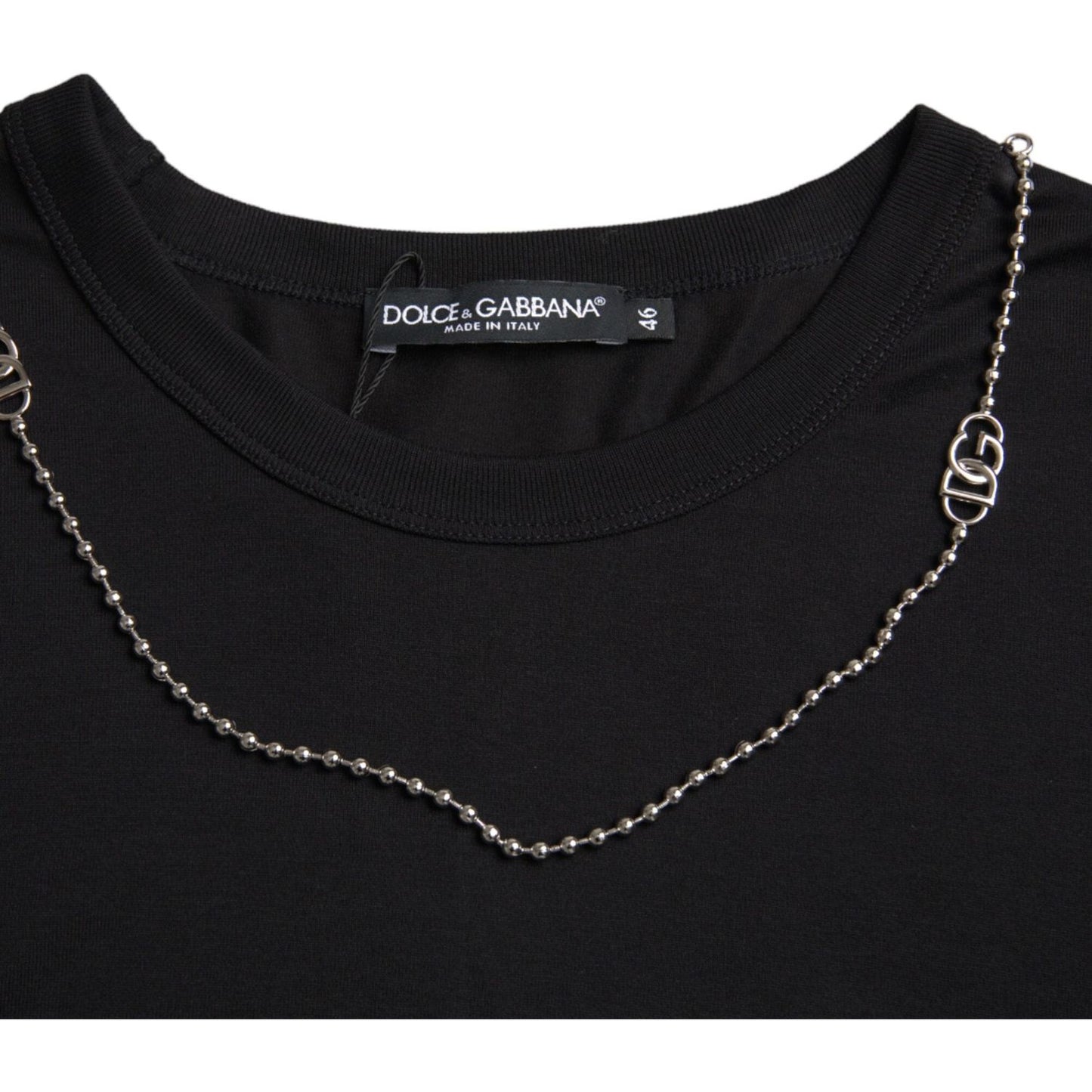 Dolce & Gabbana Black Cotton Silver Chain Short Sleeve T-shirt TSH86254-46