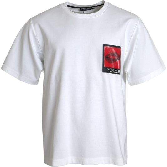 Dolce & Gabbana White Red Lips Print Cotton Men T-shirt TSH86289-50