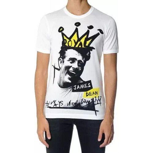 تي شيرت رجالي من دولتشي آند غابانا بأكمام قصيرة من القطن باللون الأبيض