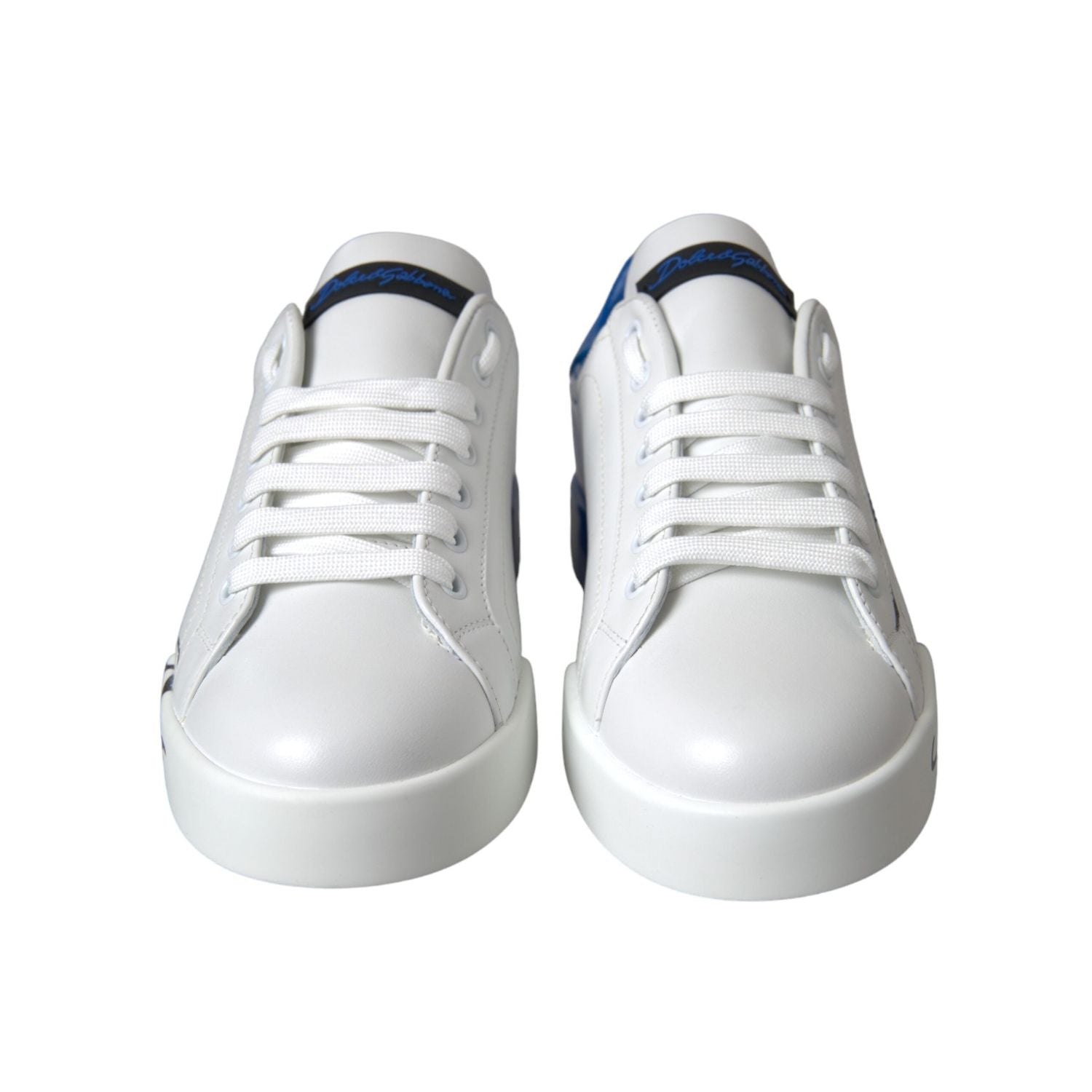 Dolce & Gabbana White Blue Leather Logo Low Top Sneakers Shoes