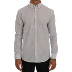 Frankie Morello White Blue Striped Casual Cotton Regular Fit Shirt TSH1398-5