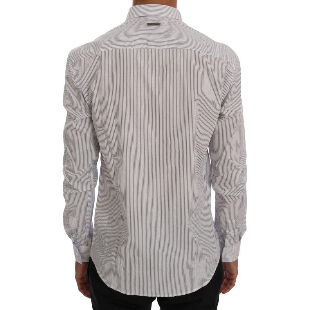 Frankie Morello White Blue Striped Casual Cotton Regular Fit Shirt TSH1398-5