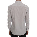 Frankie Morello White Blue Striped Casual Cotton Regular Fit Shirt TSH1398-5