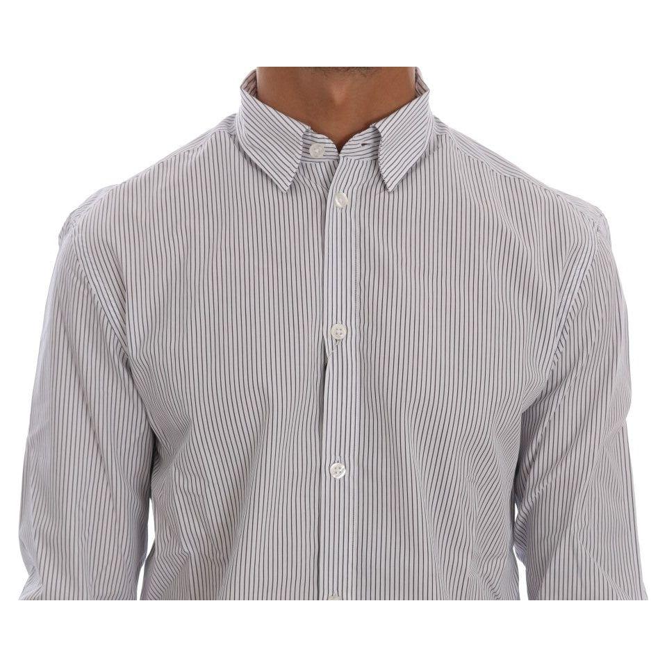 Frankie Morello White Blue Striped Casual Cotton Regular Fit Shirt TSH1398-5