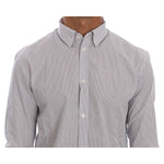 Frankie Morello White Blue Striped Casual Cotton Regular Fit Shirt TSH1398-5