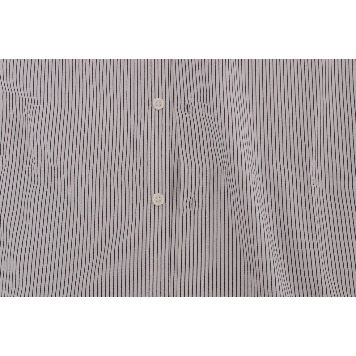 Frankie Morello White Blue Striped Casual Cotton Regular Fit Shirt TSH1398-5