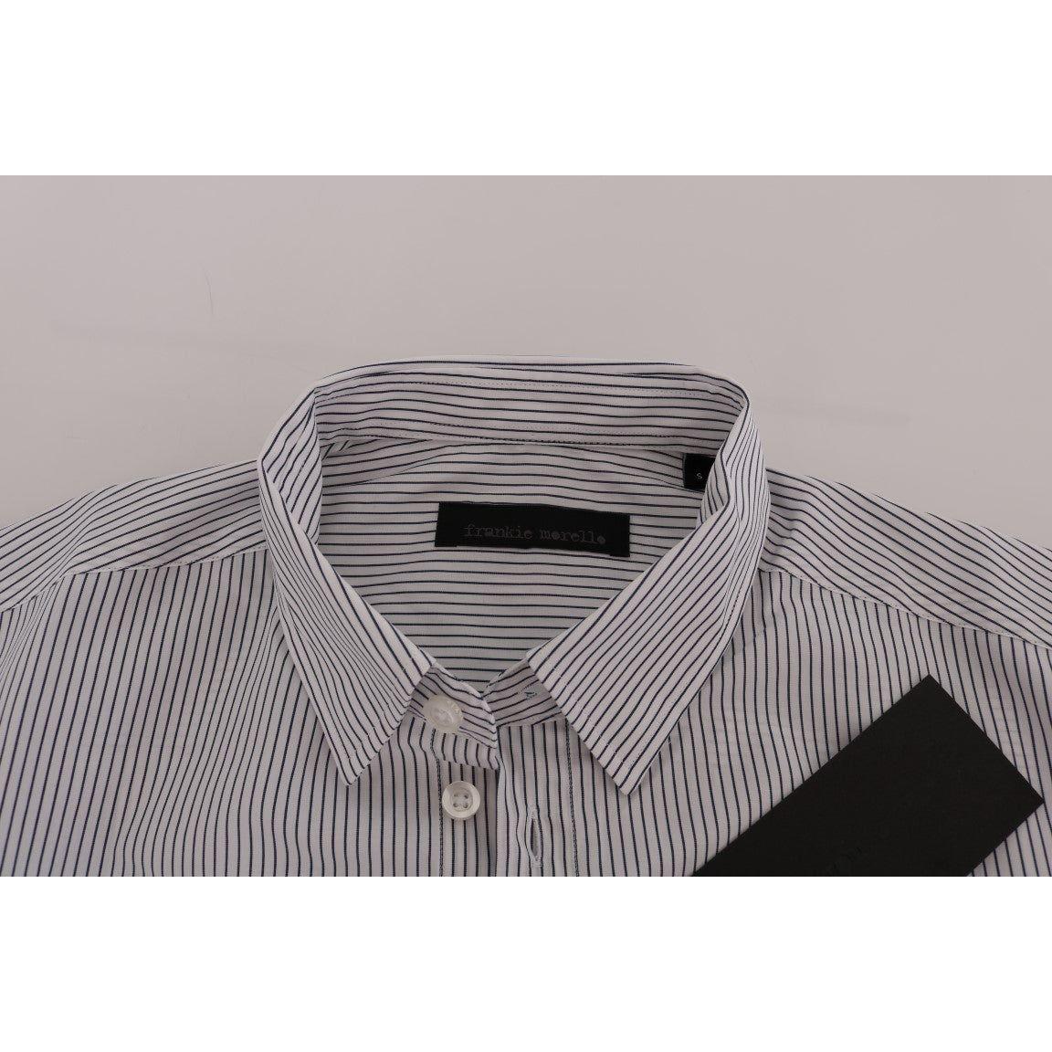 Frankie Morello White Blue Striped Casual Cotton Regular Fit Shirt TSH1398-5