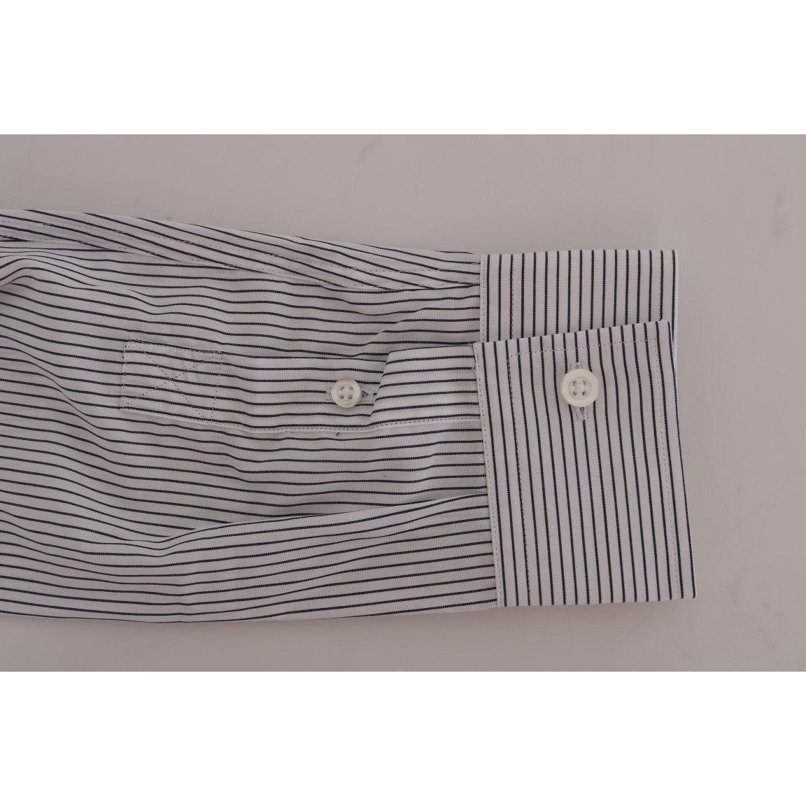 Frankie Morello White Blue Striped Casual Cotton Regular Fit Shirt TSH1398-5