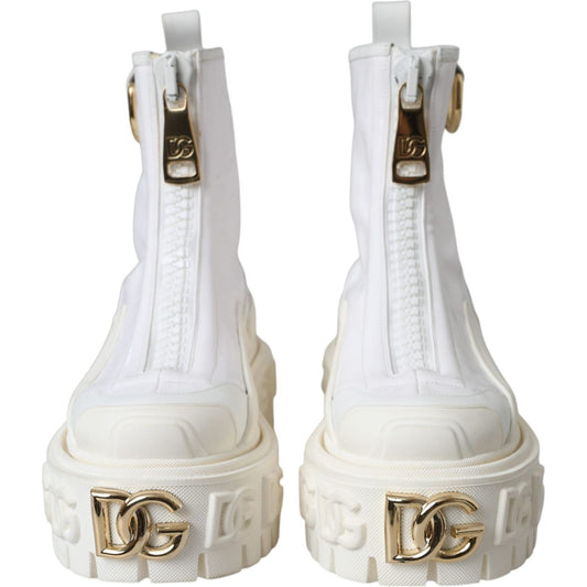 Dolce & Gabbana White Leather Rubber Logo Ankle Boots Shoes LA11042-36