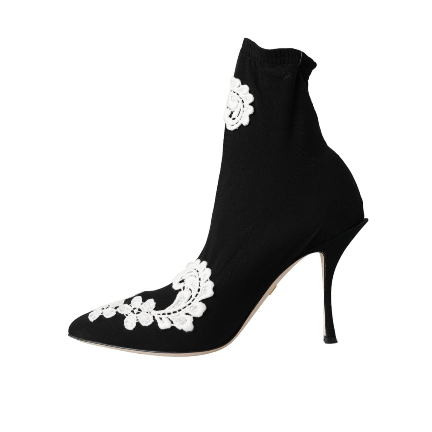 Dolce & Gabbana Black White Embroidery Slip On Boots Shoes