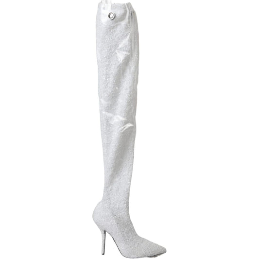 Dolce & Gabbana White Heels Stiletto Knee High Boots Shoes LA11144-36