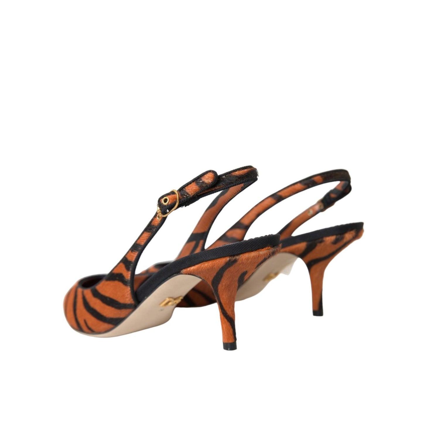 Dolce & Gabbana Black Orange Zebra Leather Slingbacks Shoes