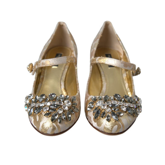 Dolce & Gabbana Gold Jacquard Crystal Mary Janes Pumps Shoes LA10957-35